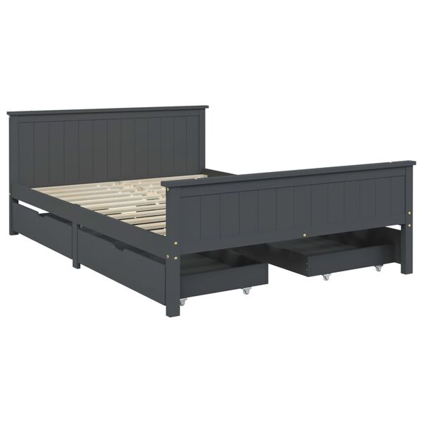 vidaXL Bedframe met 4 lades massief grenenhout donkergrijs 160x200 cm