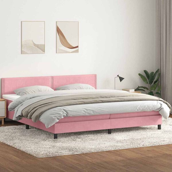vidaXL Boxspring met matras fluweel roze 180x220 cm