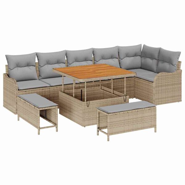 vidaXL Tuin Sofa Set met kussen met opslag 9 pcs Beige en Licht Grijs