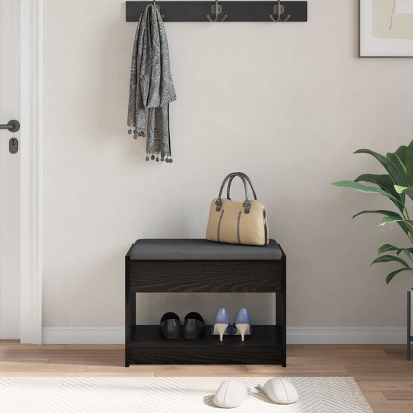 vidaXL Halbank met kussen met plank Zwarte Eik 63 x 38 x 45 cm