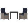 vidaXL Tuin eettafelset met kussen 3 pcs Grijs poly rattan