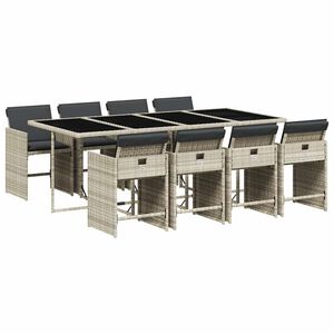vidaXL 9-delige Tuinset met kussens poly rattan lichtgrijs