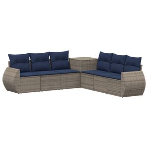 vidaXL Bankstel 7 st Grijs en Marineblauw Poly Rattan en Staal