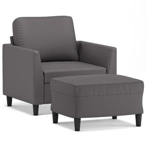 vidaXL Fauteuil met voetenbank 60 cm kunstleer grijs