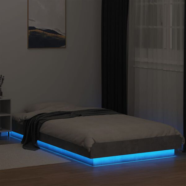 vidaXL Bedframe met LED-verlichting bewerkt hout betongrijs 75x190 cm