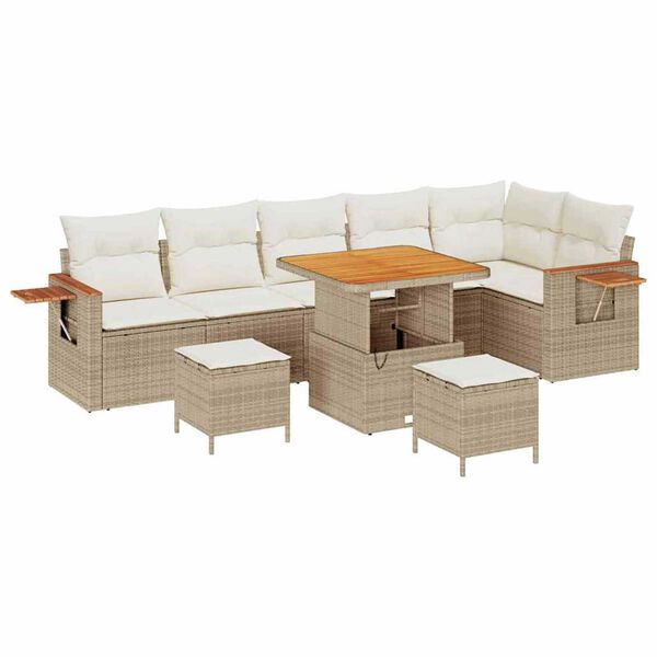 vidaXL Tuin Sofa Set met kussen met opslag Beige Poly riet