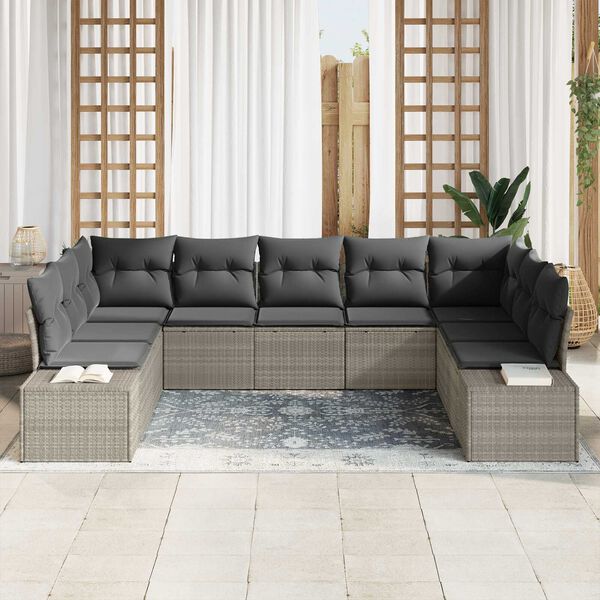 vidaXL Tuin Sofa Set met kussen 9 pcs Lichtgrijs poly rattan