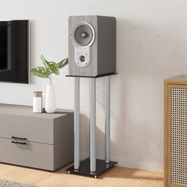 vidaXL Luidsprekerstandaards 2 st 4 pijlers gehard glas zwart zilver