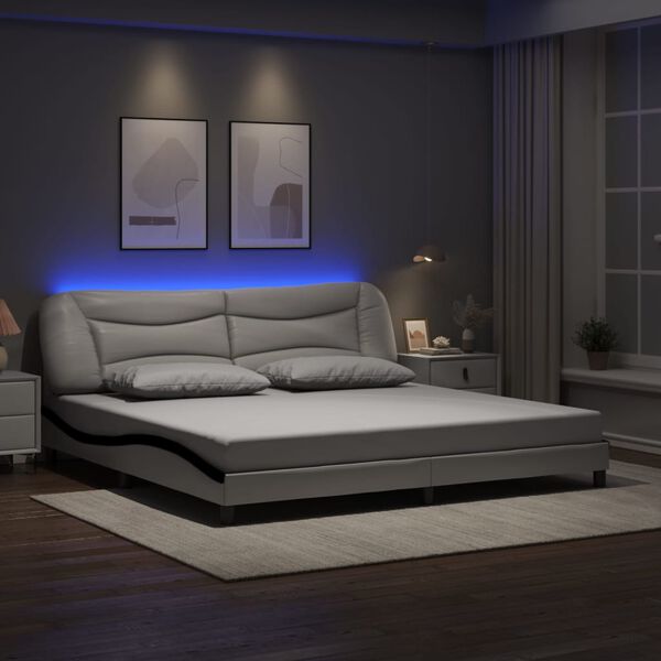 vidaXL Bedframe met LED zonder matras "Hvar" wit en zwart 200x200 cm