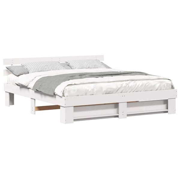 vidaXL Bedframe met hoofdeinde Wit 200 x 200 cm Massief grenenhout