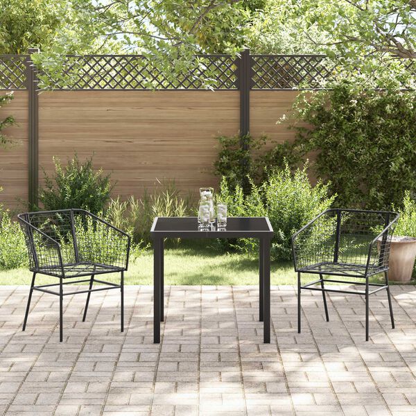 vidaXL Tuin eettafelset 3 pcs Zwart poly rattan