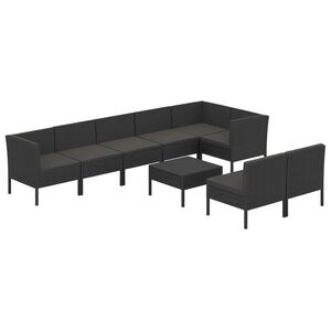 vidaXL 9-delige Loungeset met kussens poly rattan zwart