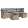 vidaXL 6-delige Loungeset met kussens poly rattan beige