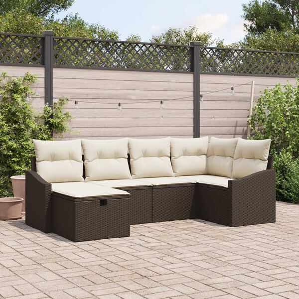 vidaXL Bankstel met kussen 6 pcs poly rattan