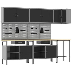vidaXL Werkkast set met lade met plank met slot 10 pcs Zwart en Grijs