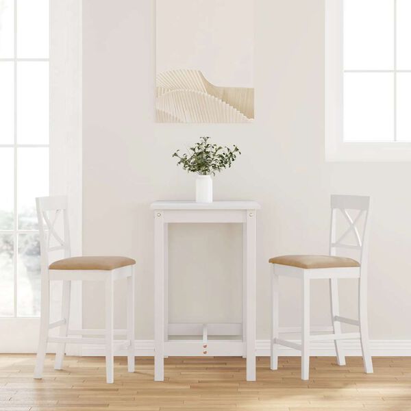 vidaXL Barkrukken met kussens 2 stuks wit massief hout rubber