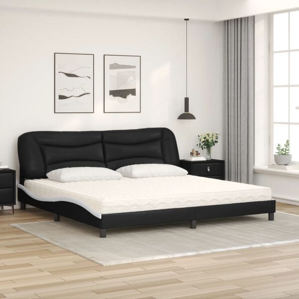 vidaXL Bed met matras "Hvar" kunstleer zwart en wit 200x200 cm