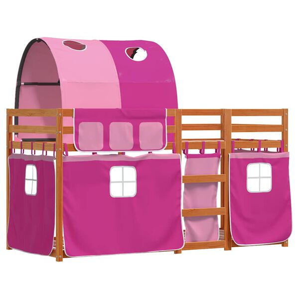 vidaXL Stapelbed met gordijnen 90x190 cm grenenhout roze