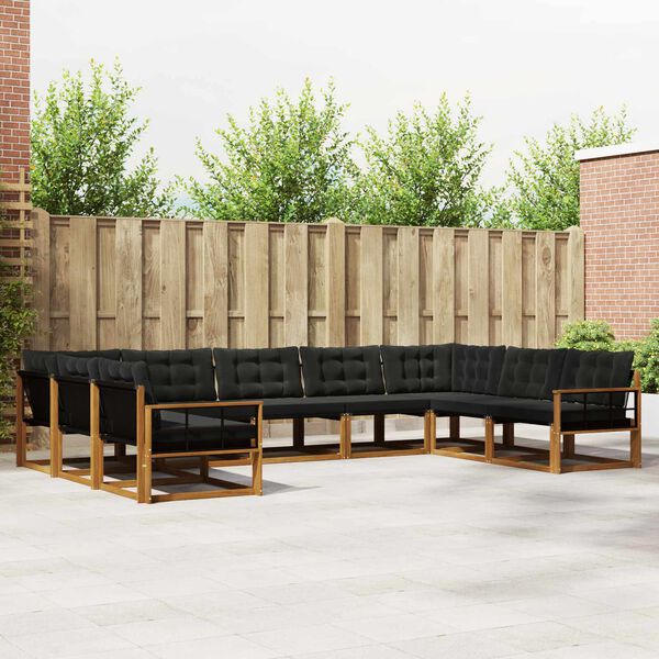 vidaXL Buiten bankenset met kussen 9 pcs Natuurlijk en Zwart