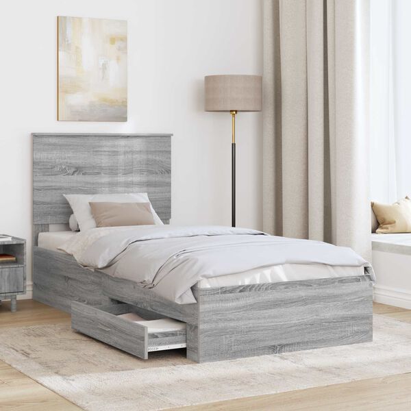 vidaXL Bedframe met hoofdeinde Grijs Sonoma 90 x 190 cm Bewerkt hout