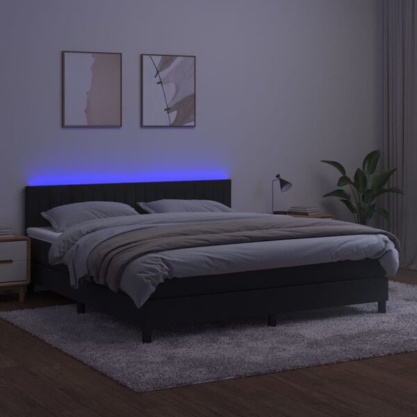 vidaXL Boxspring met matras en LED fluweel zwart 160x200 cm