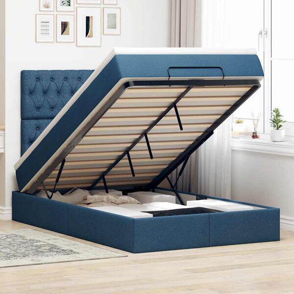 vidaXL Ottoman bed met matras en LED's 120x190 cm stof blauw