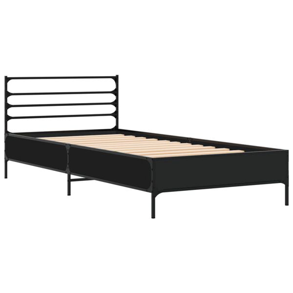 vidaXL Bedframe bewerkt hout en metaal zwart 75x190 cm