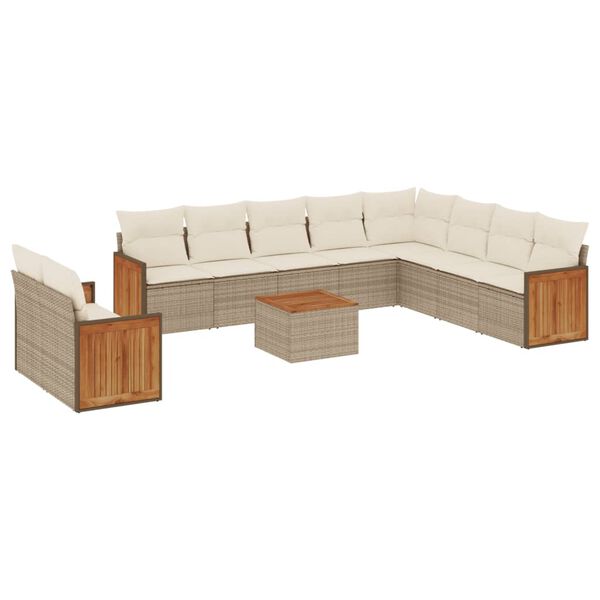 vidaXL 11-delige Tuinset met kussens poly rattan beige