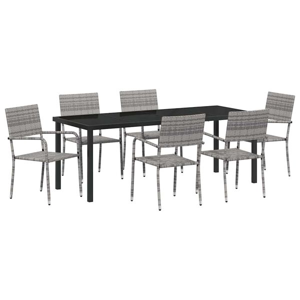 vidaXL Tuin Eetset 7 pcs Grijs Poly riet