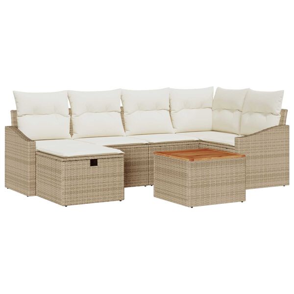 vidaXL Tuinbankenset met kussen met opslag 7 pcs Beige poly rattan