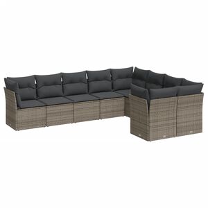 vidaXL 9-delige Loungeset met kussens poly rattan grijs