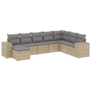 vidaXL 8-delige Loungeset met kussens poly rattan beige