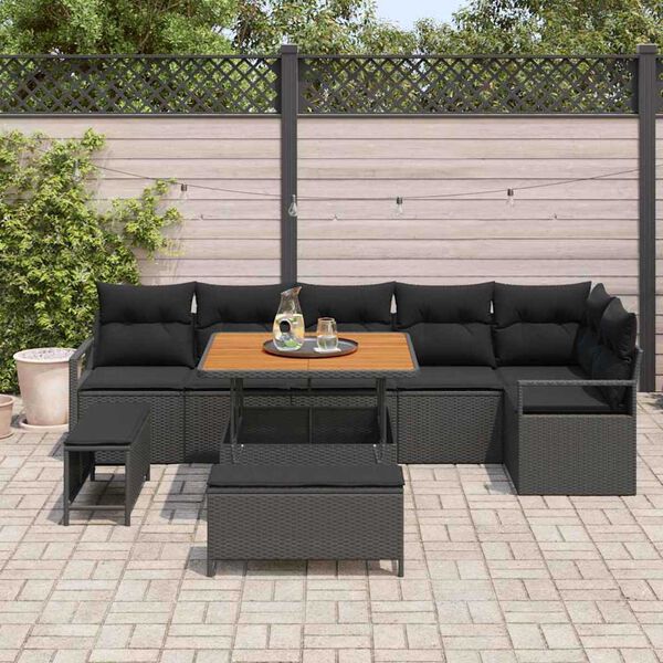 vidaXL Tuin Sofa Set met kussen met opslag met kussen 9 pcs Zwart