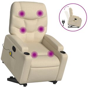 vidaXL Sta-op-massagestoel verstelbaar stof cr&egrave;mekleurig