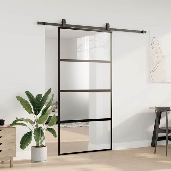 vidaXL Schuifdeur met beslagset 102,5x205 cm gehard glas zwart