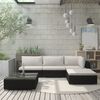 vidaXL 5-delige Loungeset met kussens poly rattan zwart