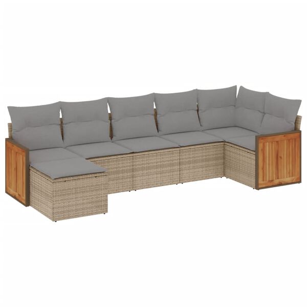 vidaXL 7-delige Loungeset met kussens poly rattan beige
