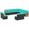 vidaXL 13-delige tuinbankset met kussens van zwart polyrotan
