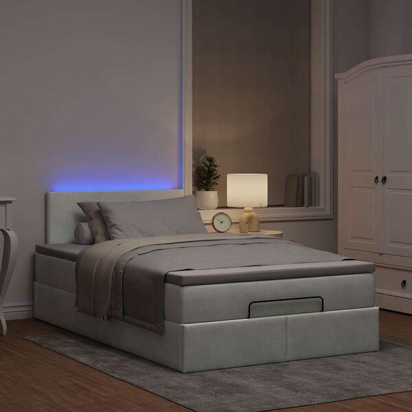 vidaXL Bed poef met matras en LED's 120x190 cm fluweel lichtgrijs