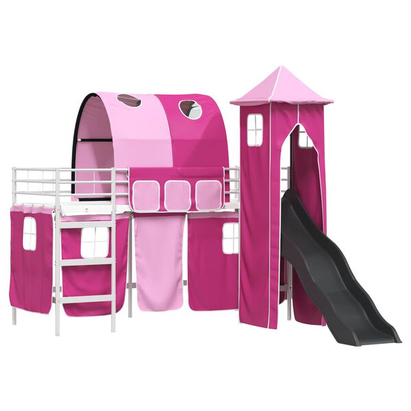 vidaXL Loftbed voor Kids Wit en Roze 74,5 x 190 cm Metaal