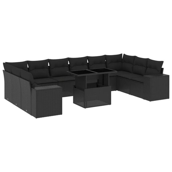vidaXL 11-delige Loungeset met kussens poly rattan zwart