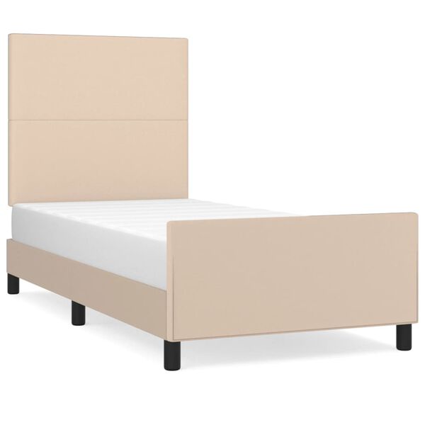 vidaXL Bedframe met hoofdbord kunstleer cappuccinokleurig 90x200 cm