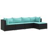 vidaXL 5-delige Loungeset met kussens poly rattan zwart