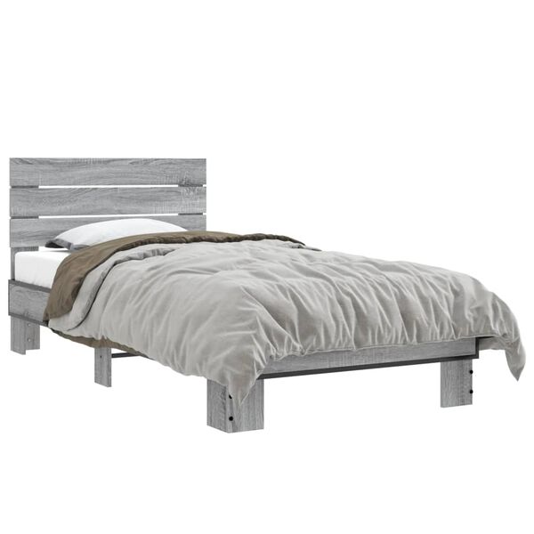 vidaXL Bedframe bewerkt hout en metaal grijs sonoma eiken 75x190 cm