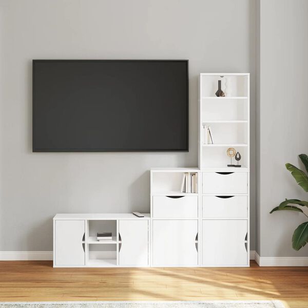 vidaXL 4-delig Tv-meubel met opbergruimte ODDA massief grenenhout wit