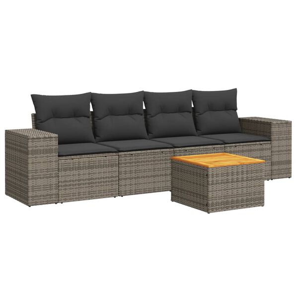 vidaXL 5-delige Loungeset met kussens poly rattan grijs