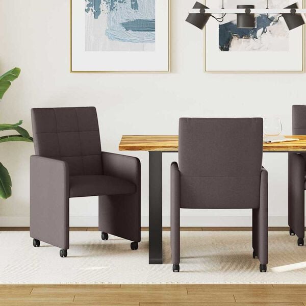 vidaXL Dining Stoelen met Wielen 2 pcs Donkerbruin 58 x 65 x 94 cm