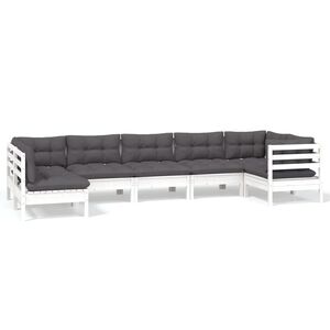 vidaXL 7-delige Loungeset met kussens grenenhout wit