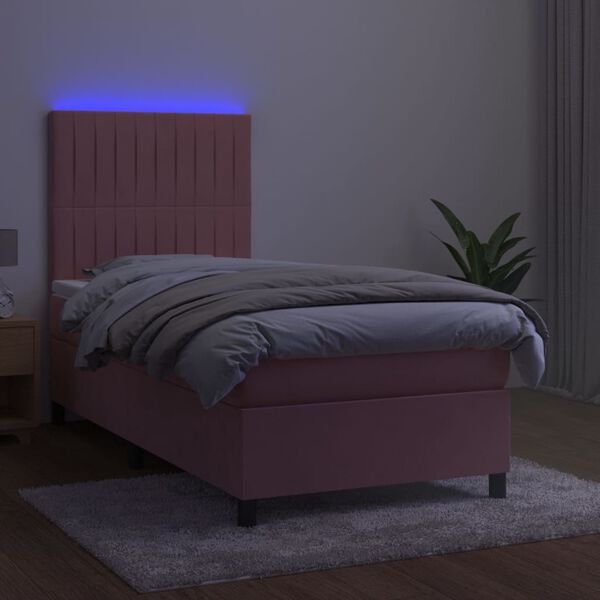 vidaXL Boxspring met matras en LED fluweel roze 90x190 cm