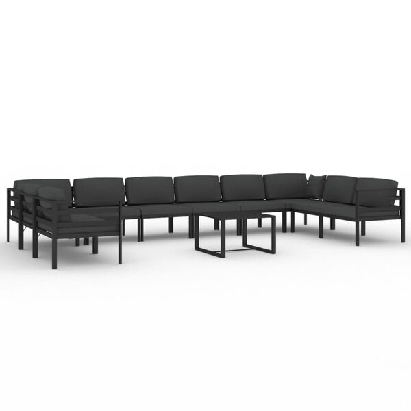 vidaXL 11-delige Loungeset met kussens aluminium antracietkleurig